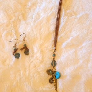 Long Charm Necklace & Earrings Set